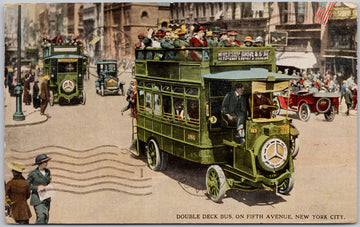 New York City, NY, Double Deck Bus,5th Avenue, Double Decker, 415 Passed By Censor, PostcardNew York City NY Double Deck Bus on 5th Avenue Double Decker Postcard