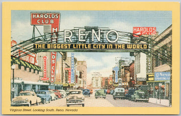 Reno Nevada Virginia Street Harolds Club Sign Hotel Riverside Nevada Club Postcard 