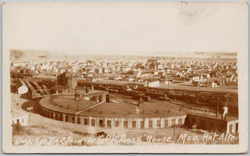 Medicine Hat Alberta CPR Roundhouse Birdseye Railyard Canada RPPC Postcard