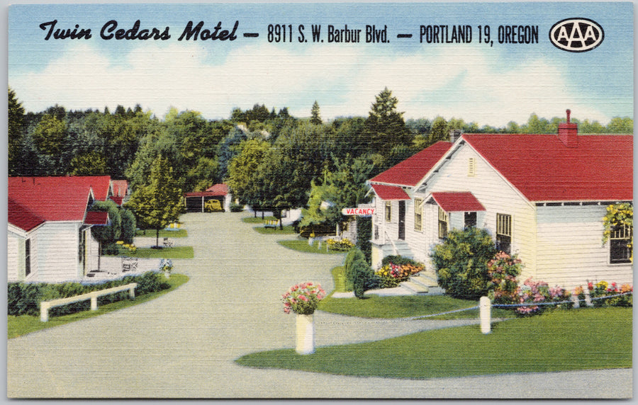 Twin Cedars Motel Portland Hotel Oregon OR USA Unused Linen Postcard 