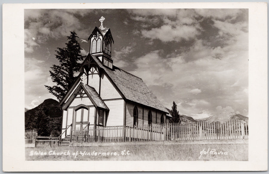 Stolen Church of Windermere BC British Columbia Hal Bavin RPPC Postcard