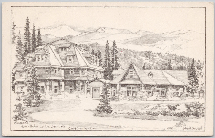 Edward Goodall Artist Simpson's Num-Ti-Jah Lodge Bow Lake AB  Lake Louise area Alberta Canada Postcard