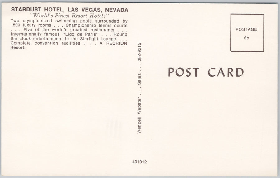 Stardust Hotel Las Vegas NV Nevada Swimming Pool Unused Vintage Postcard SP16