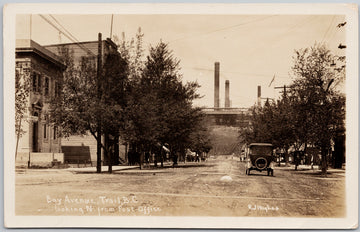 Trail BC Bay Avenue looking North from Post Office Canada 1923 RJ Hughes RPPC Postcard