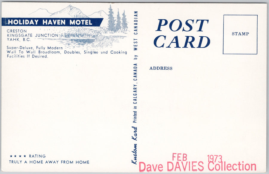 Holiday Haven Motel Yahk BC British Columbia Canada Postcard SP16