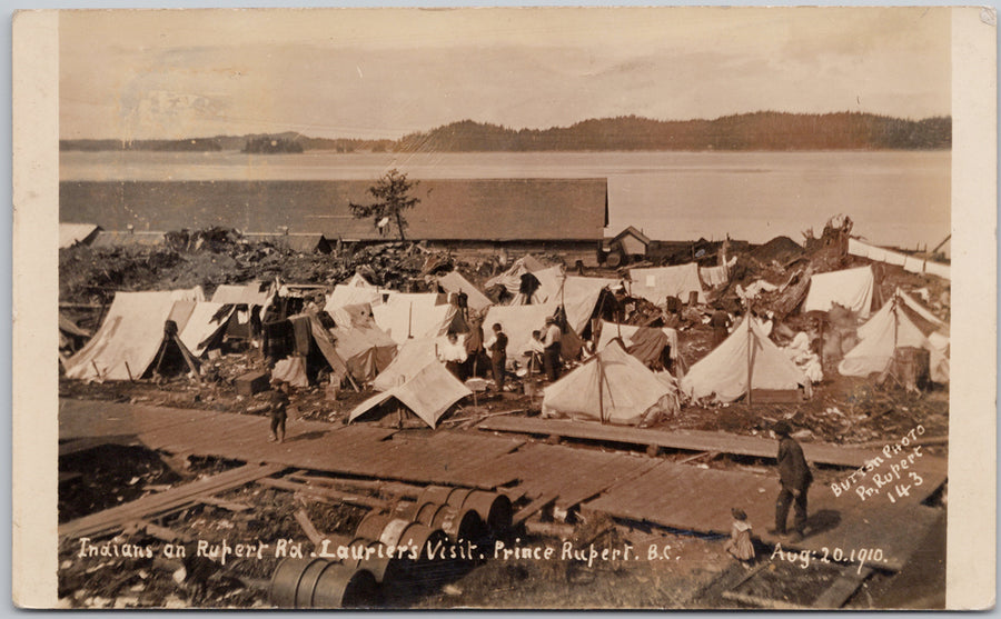 Prince Rupert BC Wilfrid Laurier Visit 1910 First Nations People on Rupert Road RPPC Postcard 