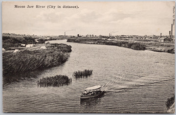 Moose Jaw River Moose Jaw SK Saskatchewan Boat Boating Lewis Rice Postcard 