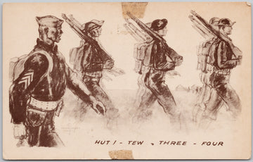 Soldiers Marching 'Hut Tew Three Four' WW2 Marshall Davis Artist Postcard