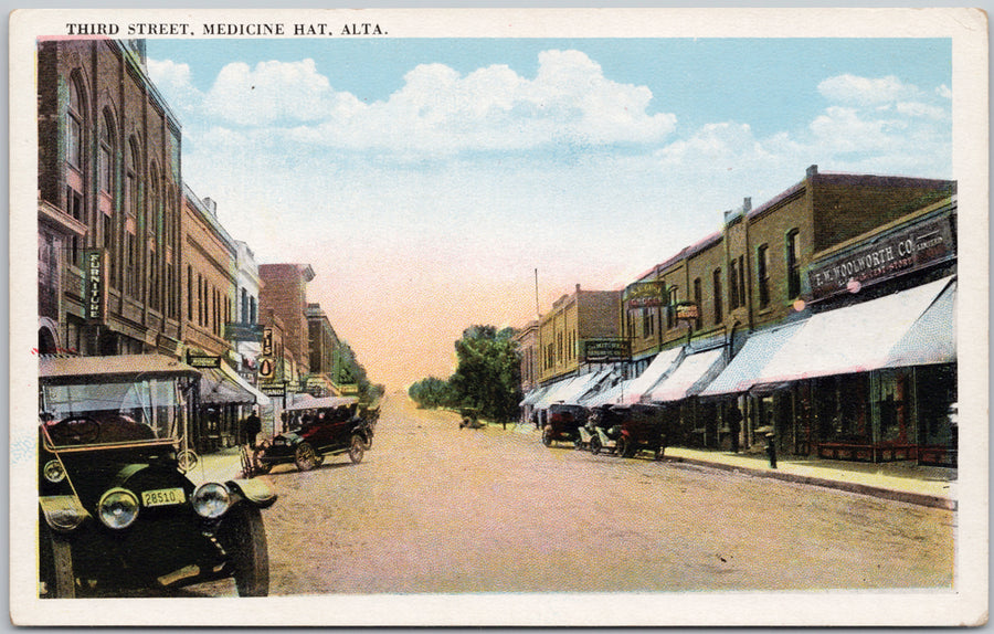 Third Street Medicine Hat Alberta AB Canada Woolworth Store 1927 Unused Postcard