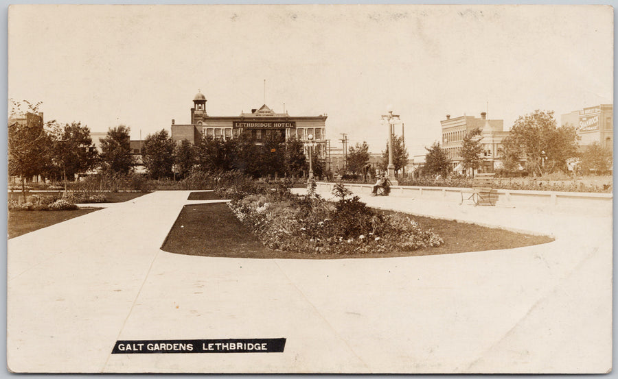 Lethbridge Alberta Galt Gardens Lethbridge Hotel Shamrock Tobacco Sign Waddell RPPC Postcard