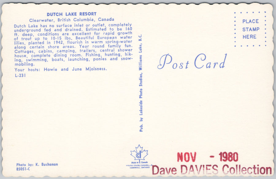 Dutch Lake Resort Clearwater BC British Columbia People Diving Swimming Postcard SP16