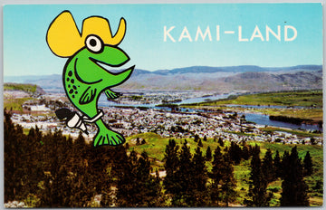 Kami-Land Kamloops BC Cartoon Fish with Cowboy Hat Pistol Fishing British Columbia Canada Postcard