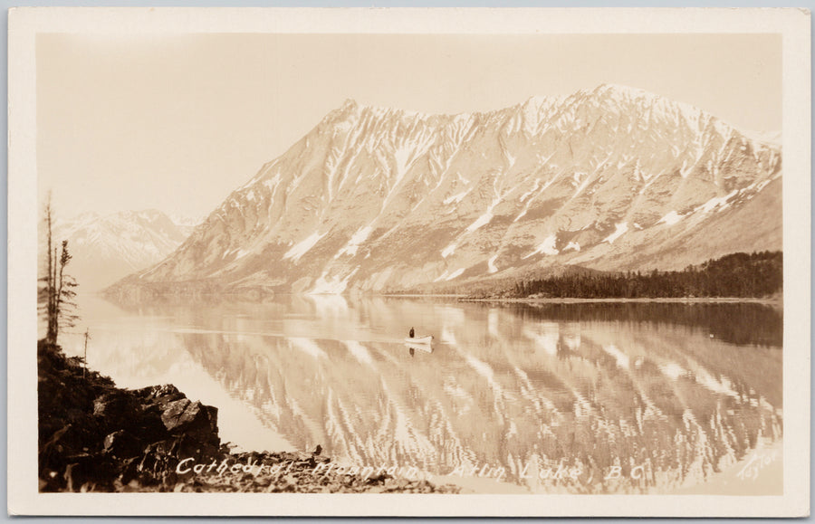 Cathedral Mountain Atlin Lake British Columbia BC Canada Boat Unused Taylor RPPC Postcard