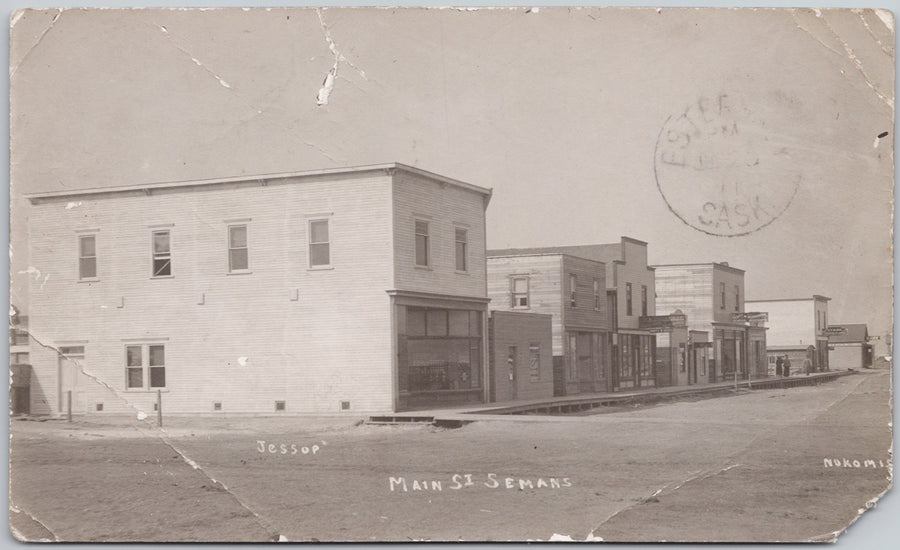 Main Street Semans Saskatchewan SK Mount Hope Municipality Nokomis RPPC Postcard