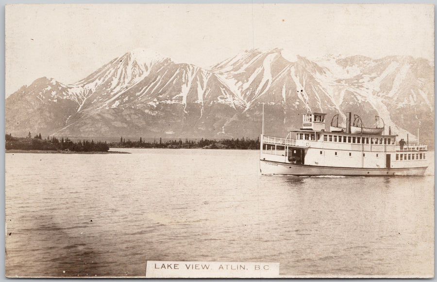 Atlin British Columbia Lake View SS 'Tarahne' Steamer BC RPPC Postcard