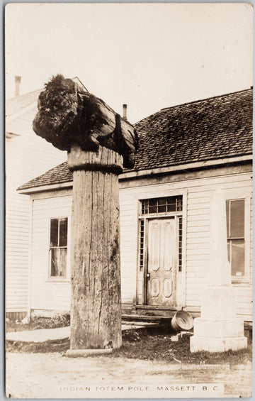 Totem Pole Masset Haida Gwaii British Columbia BC Canada c1917 RPPC Postcard 