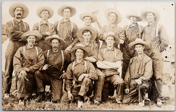 Portrait Group of Men Smokers Farm Workers ?? Canada RPPC Postcard