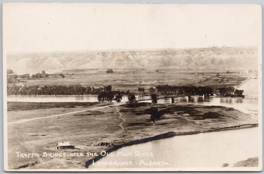 Lethbridge Alberta Traffic Bridge Old Man River AB Canada Unused RPPC Postcard 