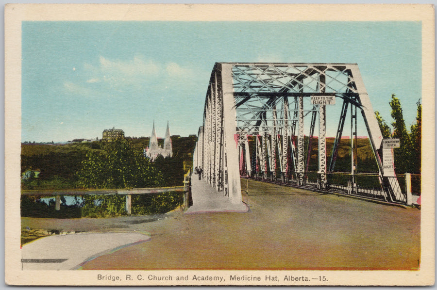 Medicine Hat Alberta Bridge RC Church and Academy Canada 1943 Peco Postcard