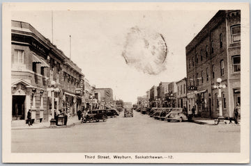 Weyburn Saskatchewan Third Street SK Sask Canada 1959 Postcard