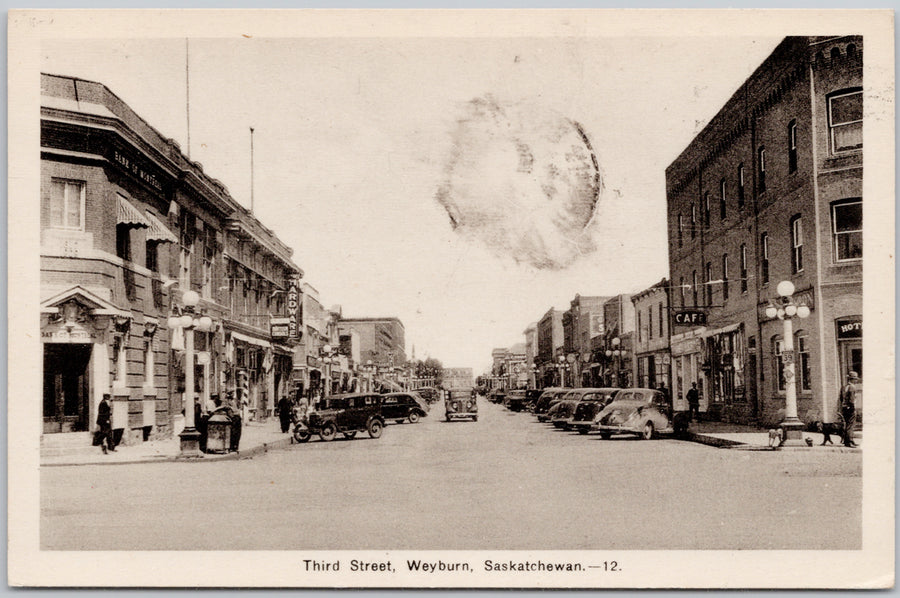 Weyburn Saskatchewan Third Street SK Sask Canada 1959 Postcard