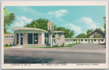 Niagara Falls Ontario The Terrace Hotel Court 1950s FH Leslie Postcard