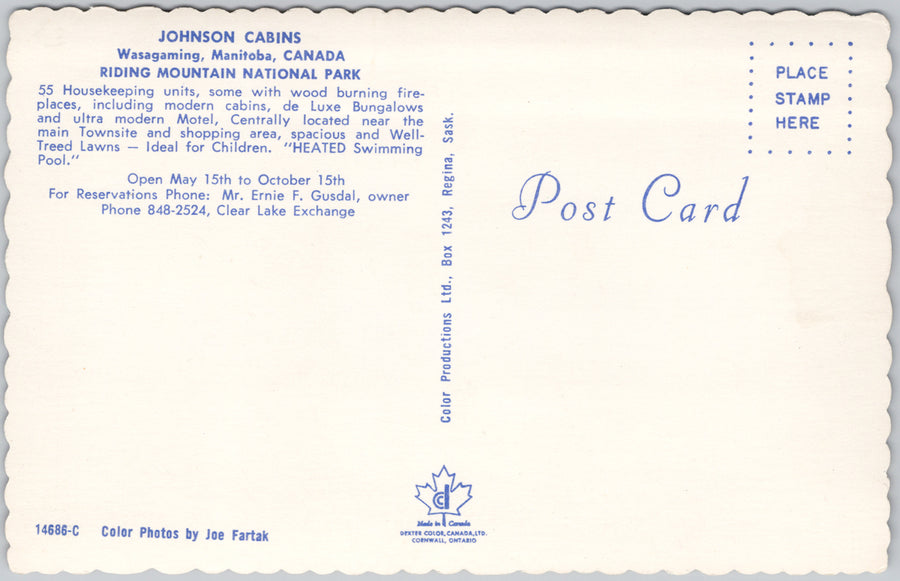 Johnson Cabins Wasagaming Manitoba Riding Mountain Nat'l Park MB Postcard SP17