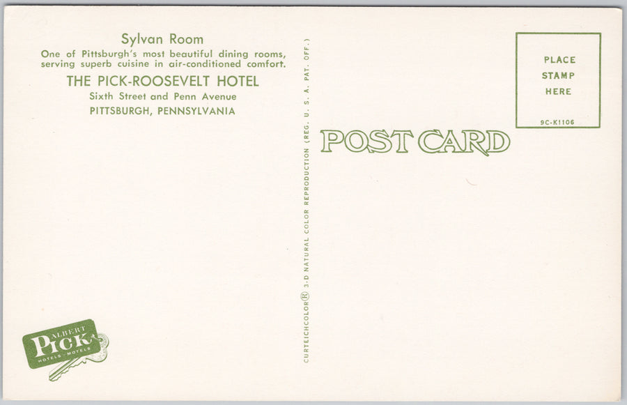 Sylvan Room Pick-Roosevelt Hotel Pittsburgh PA Pennsylvania Vintage Postcard SP17