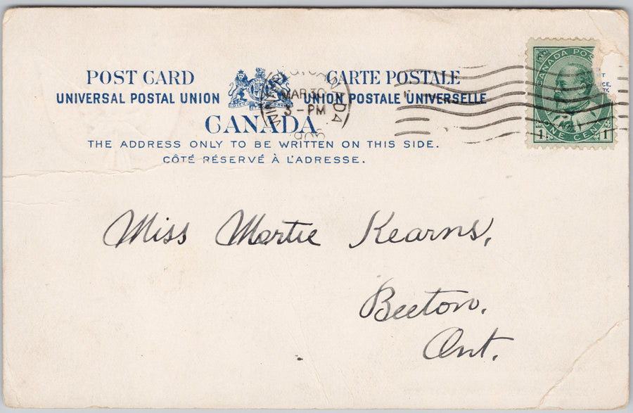 Winnipeg Manitoba New Union Bank MB Canada Patriotic Maple Leaf Red Ensign Beeton ONT Cancel Novelty Postcard SP17 *as is