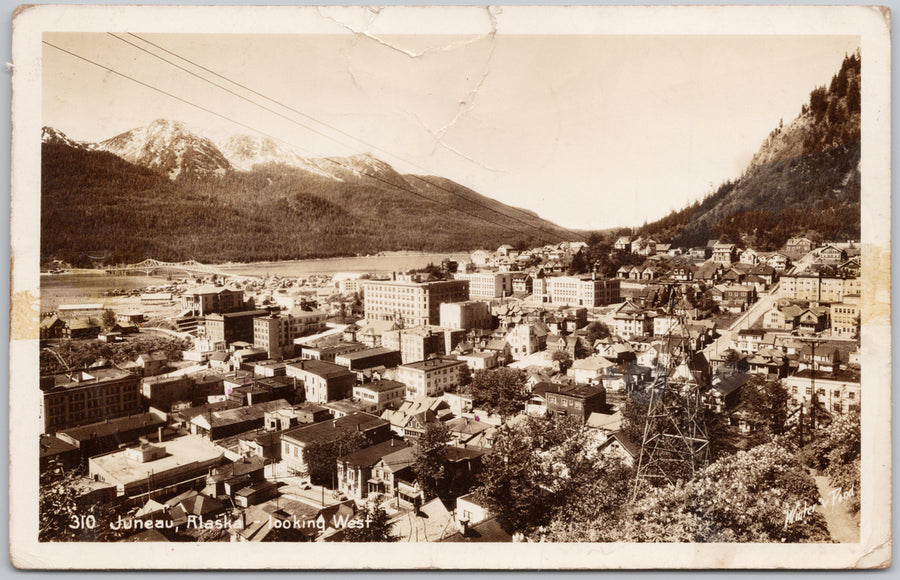 Juneau Alaska looking West Birdseye 2 Cent Postage Due RPPC Postcard 