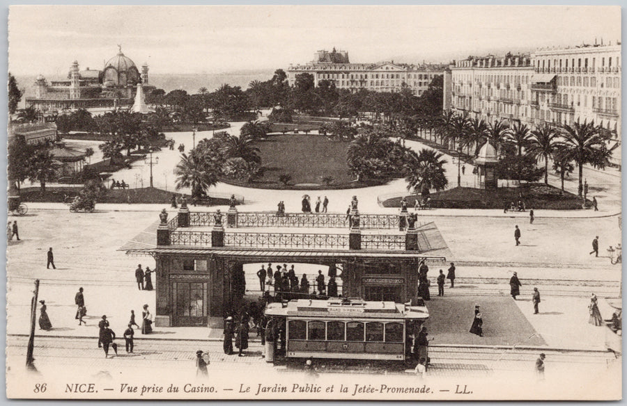 Nice France Vue prise du Casino Le Jardin Public la Jetee-Promenade Streetcar Trolley Unused LL Postcard 