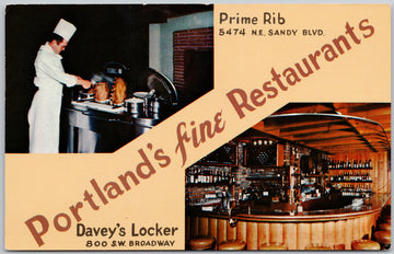 Portland Oregon Prime Rib & Davey's Locker Restaurants OR Vintage Postcard