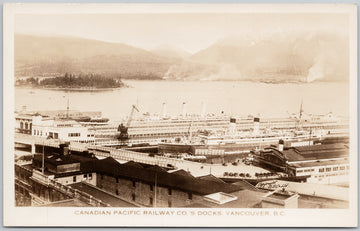 Vancouver BC Ships at CPR Railway Docks Steamships GS Co RPPC Postcard