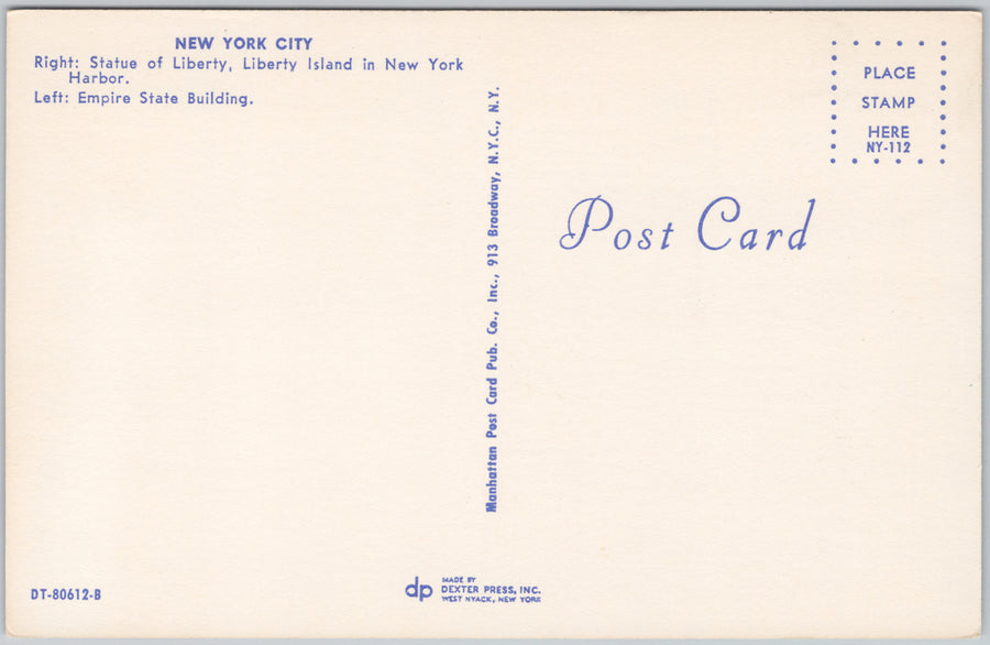 Greetings from New York City NYC NY Statue of Liberty Empire State Building USA Unused Postcard SP17