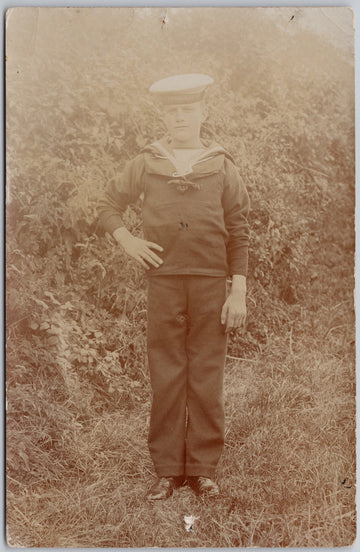 HMS Impregnable Young Sailor Royal Navy Military Portrait RPPC Postcard 