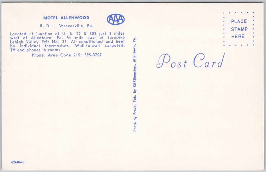 Motel Allenwood Wescosville PA Pennsylvania Vintage Postcard SP17