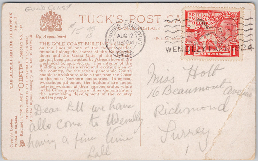 Gold Coast British Empire Exhibition TUCK 1924 British Empire Exhibition Stamp Postcard SP17 *as is