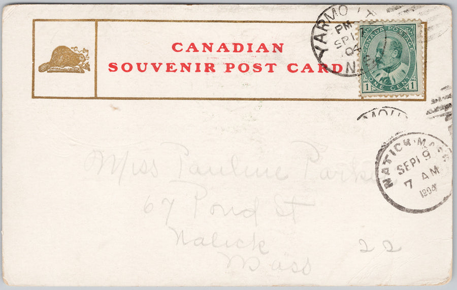 Yarmouth NS Patriotic Yarmouth Harbour Milton 1904 Natick MA Cancel Postcard SP17