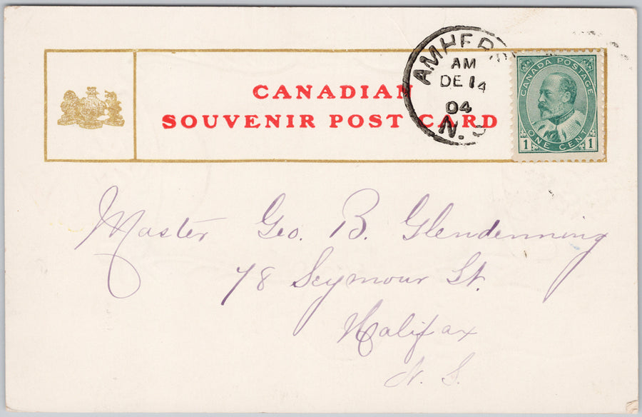 Main Street Amherst Nova Scotia NS Patriotic 1904 Canadian Souvenir Postcard SP17