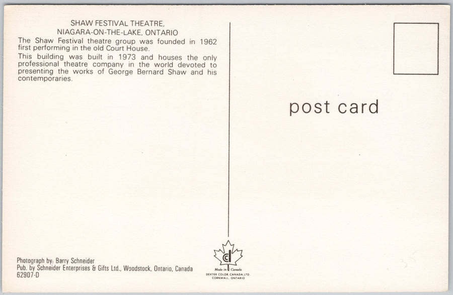 Shaw Festival Theatre Niagara-on-the-Lake Ontario ON Unused Postcard SP17