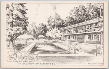 Duncan BC Silver Bridge Inn Motor Hotel Pool Edward Goodall Artist Postcard