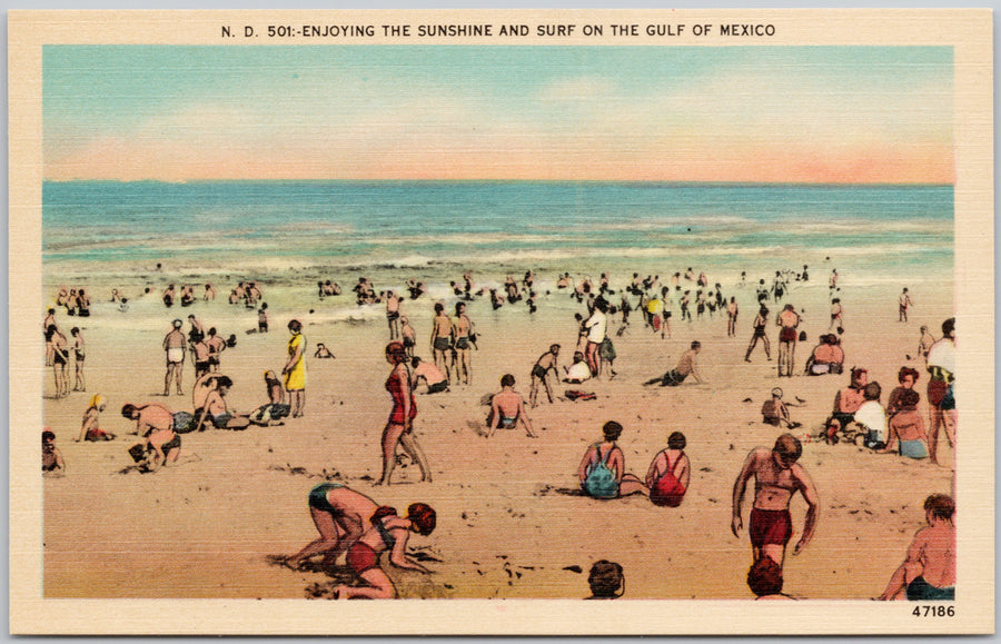 Gulf of Mexico Beach Scene Linen Postcard 