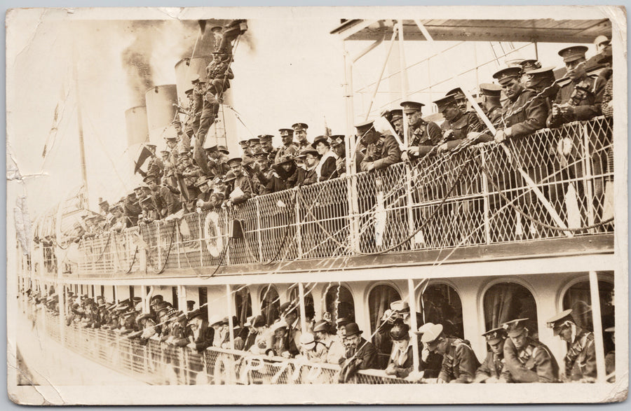 Victoria BC Canadian Soldiers on Ship 1916 Canada Military RPPC Postcard 