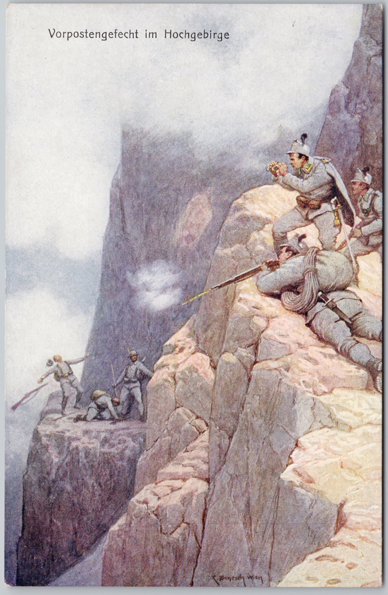 Soldiers Battle in Mountains Vorpostengefecht im Hochgebirge WW1 1915 Red Cross Postcard 