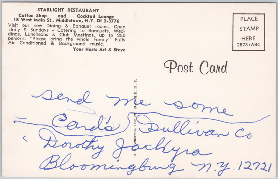 Starlight Restaurant Middletown NY New York USA Interior Postcard SP18