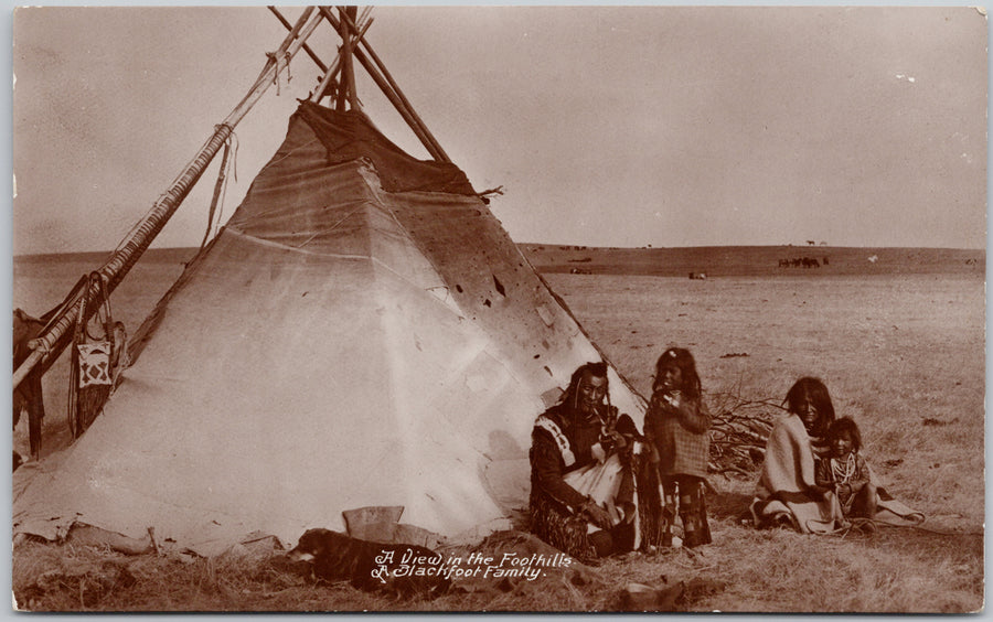 A Blackfeet Family on the Foothills RPPC Postcard 