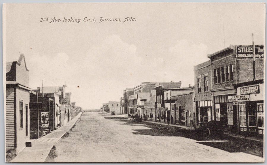 Bassano Alberta 2nd Ave Looking East Postcard 