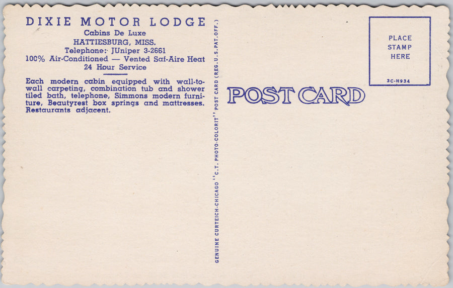 Dixie Motor Lodge Hattiesburg MS Mississippi Motel USA Aerial Linen Postcard SP18