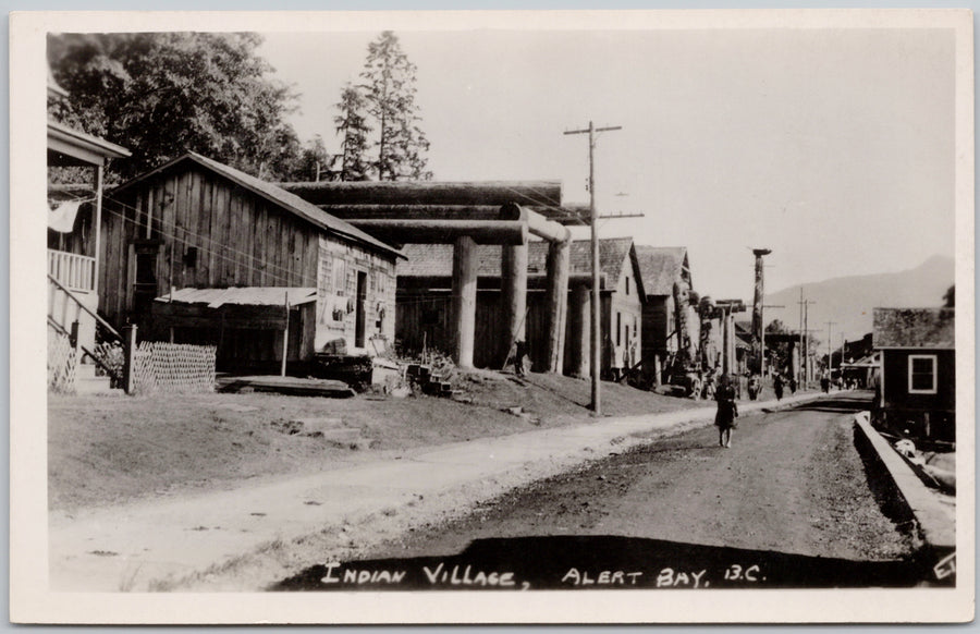 Alert Bay BC Indigenous Village Street Postcard 