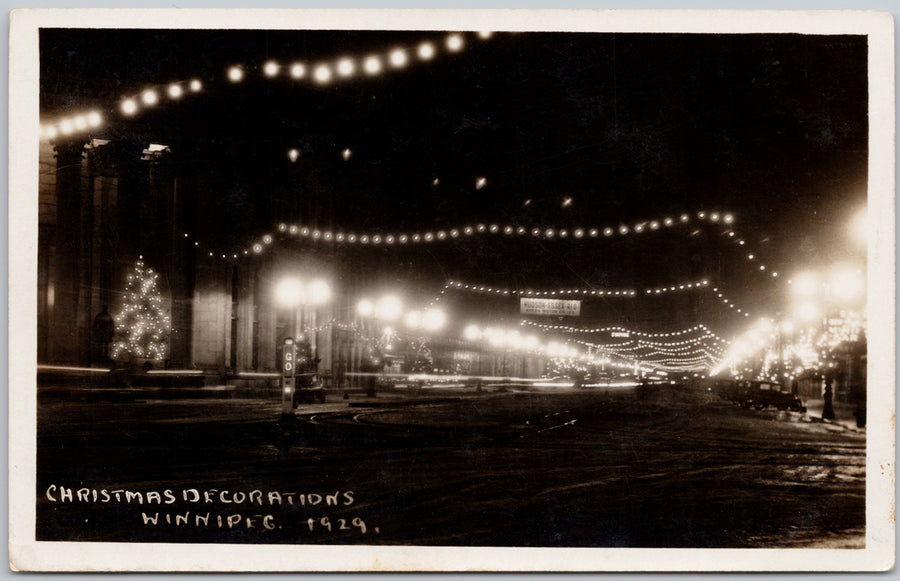 Christmas Decorations Winnipeg Manitoba Breen Motor Co Sign 1929 RPPC Postcard 